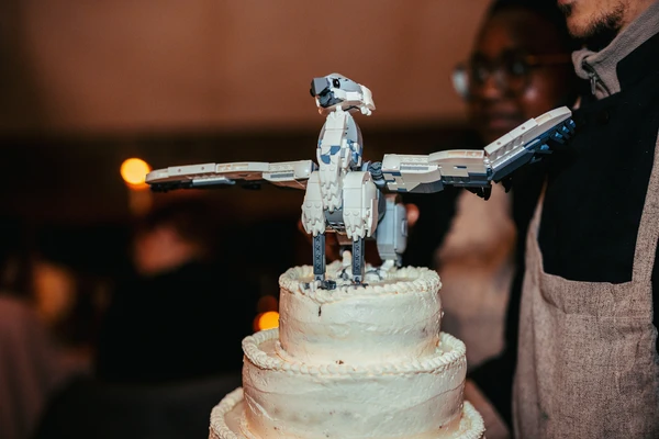 Gâteau de mariage thème Harry Potter avec hypogriffe en lego